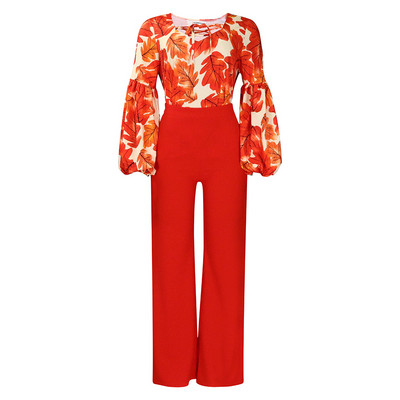 2 τεμάχια γυναικεία σετ 2023 Νέα άφιξη Καλοκαίρι φθινόπωρο ασορτί λουλούδι Print Two Pieces Σετ Τοπ και Παντελόνι Κοστούμια Κοστούμια Ρούχα