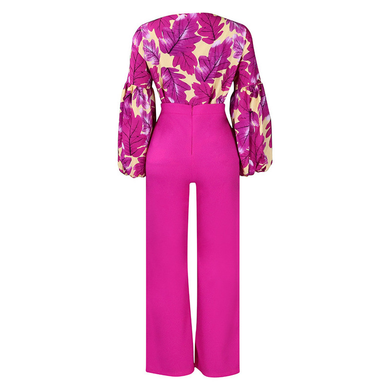 2 τεμάχια γυναικεία σετ 2023 Νέα άφιξη Καλοκαίρι φθινόπωρο ασορτί λουλούδι Print Two Pieces Σετ Τοπ και Παντελόνι Κοστούμια Κοστούμια Ρούχα