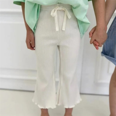 Kevad tüdrukud puuvillased soonikkoes laienevad püksid armsad tüdrukud beebi kõrge vöökoha elastsus õhukesed püksid säärised laste püksid