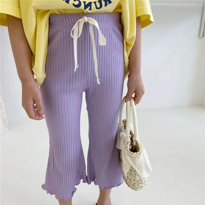 Kevad tüdrukud puuvillased soonikkoes laienevad püksid armsad tüdrukud beebi kõrge vöökoha elastsus õhukesed püksid säärised laste püksid