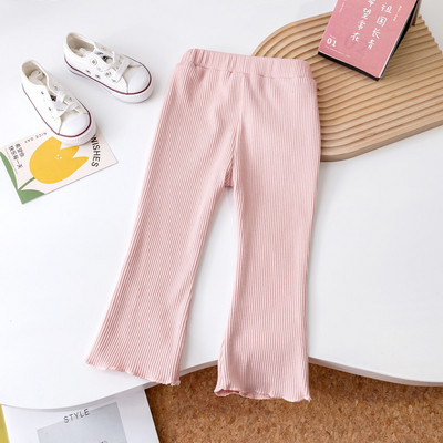 Kevad tüdrukud puuvillased soonikkoes laienevad püksid armsad tüdrukud beebi kõrge vöökoha elastsus õhukesed püksid säärised laste püksid