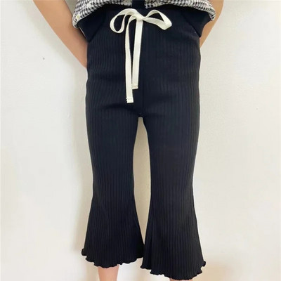 Kevad tüdrukud puuvillased soonikkoes laienevad püksid armsad tüdrukud beebi kõrge vöökoha elastsus õhukesed püksid säärised laste püksid