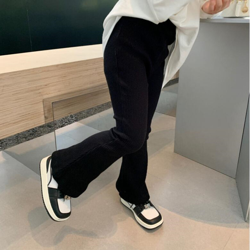 Kevad tüdrukud puuvillased soonikkoes laienevad püksid armsad tüdrukud beebi kõrge vöökoha elastsus õhukesed püksid säärised laste püksid