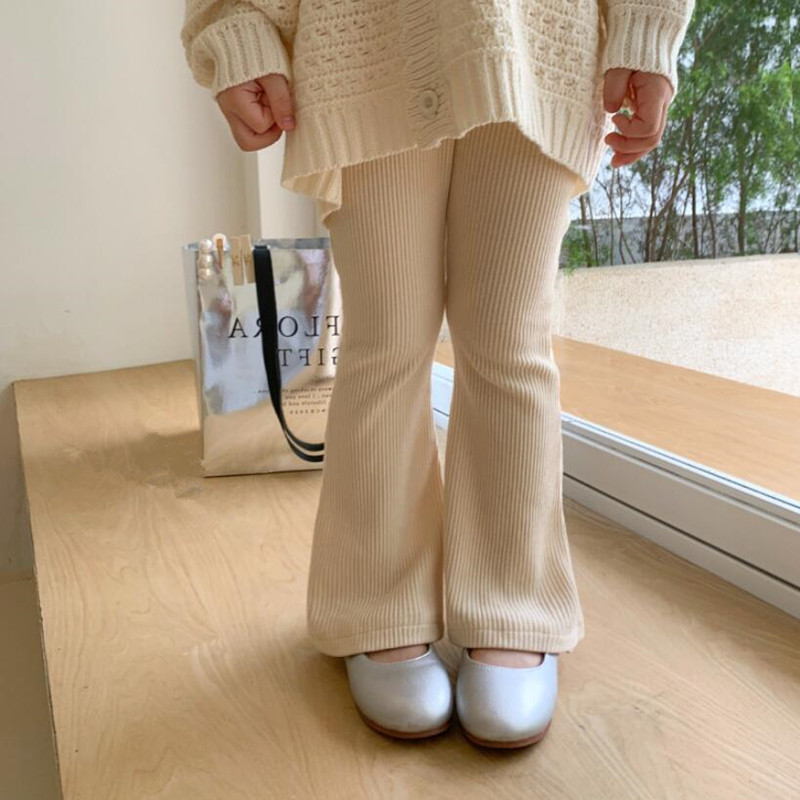 Kevad tüdrukud puuvillased soonikkoes laienevad püksid armsad tüdrukud beebi kõrge vöökoha elastsus õhukesed püksid säärised laste püksid