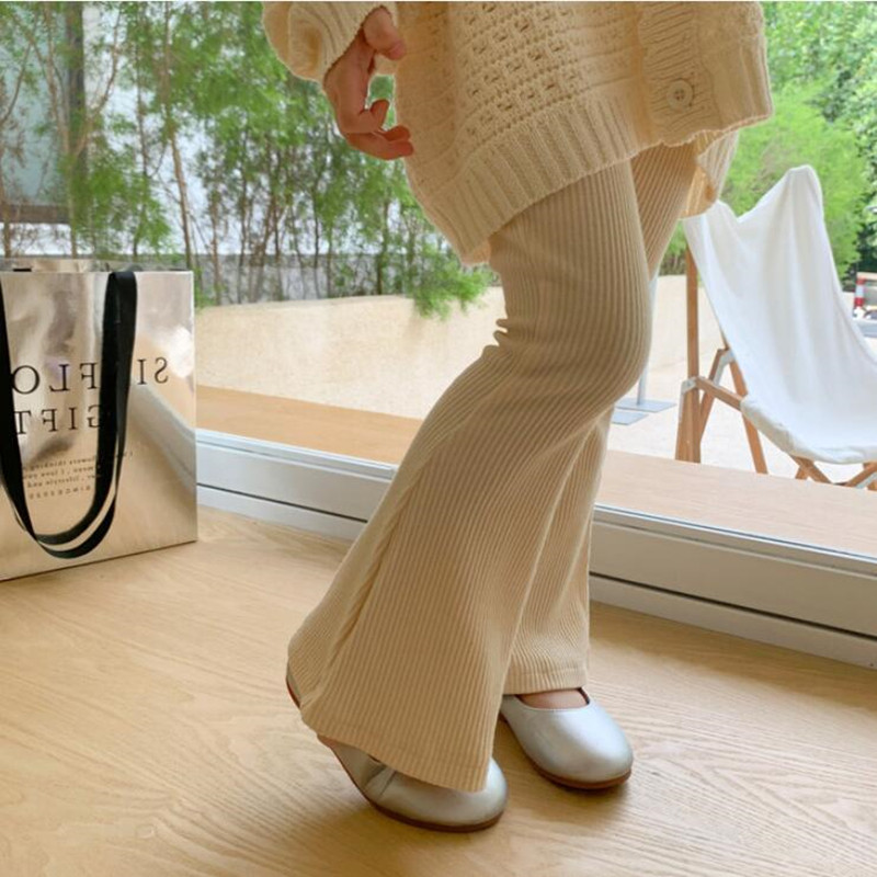 Kevad tüdrukud puuvillased soonikkoes laienevad püksid armsad tüdrukud beebi kõrge vöökoha elastsus õhukesed püksid säärised laste püksid