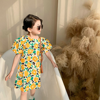 Καλοκαιρινό φόρεμα για κορίτσια Παιδικά ρούχα σε ρουστίκ κοντό μανίκι Casual Παιδικά ρούχα Sweet Flower Princess Vestidos