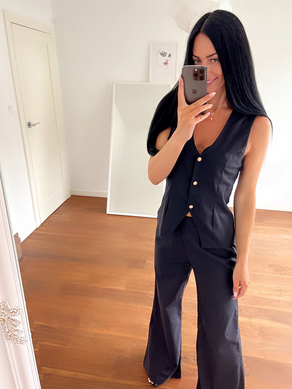 Kevadsuvi naiste püksikomplektid kontoris, 2 tükki, elegantne puuvillane linane V-kaelusega varrukateta vest ja kõrge vöökohaga püksid