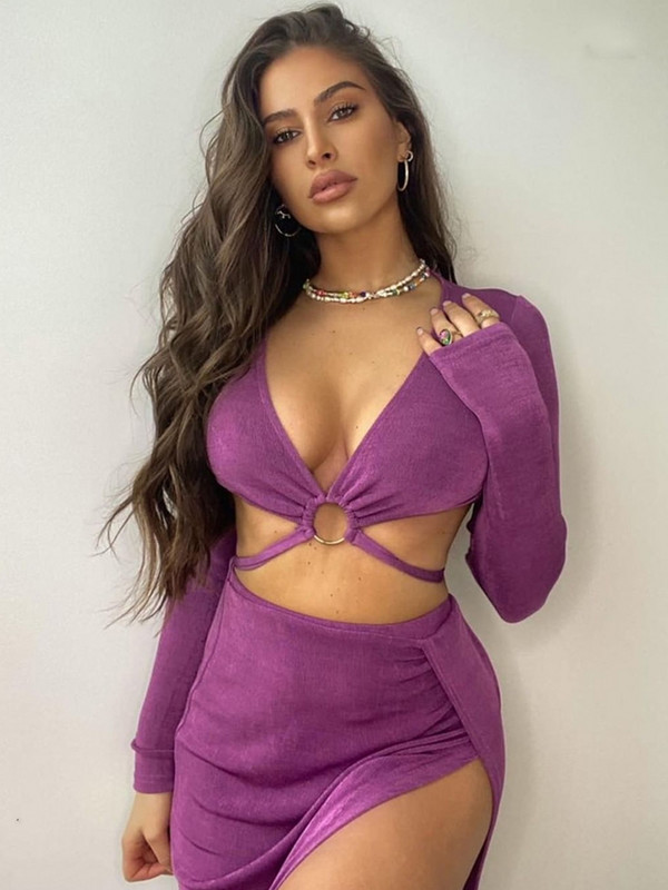 Proljeće ljeto Ženski dvodijelni kompleti suknji Modni ležerni halter Cross Crop Top i bandage Split duge haljine Odijela Ženska odjeća