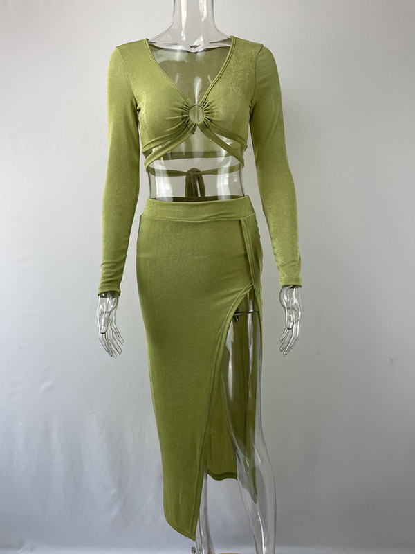 Proljeće ljeto Ženski dvodijelni kompleti suknji Modni ležerni halter Cross Crop Top i bandage Split duge haljine Odijela Ženska odjeća