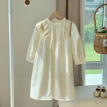 Φθινοπωρινό κοριτσίστικο φόρεμα με πλισέ όρθιο λαιμό Κεντημένο κοριτσίστικο φόρεμα Γλυκό κορεατικό παιδικό φόρεμα γαλλικής δαντέλας πριγκίπισσας