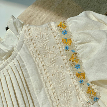 Φθινοπωρινό κοριτσίστικο φόρεμα με πλισέ όρθιο λαιμό Κεντημένο κοριτσίστικο φόρεμα Γλυκό κορεατικό παιδικό φόρεμα γαλλικής δαντέλας πριγκίπισσας