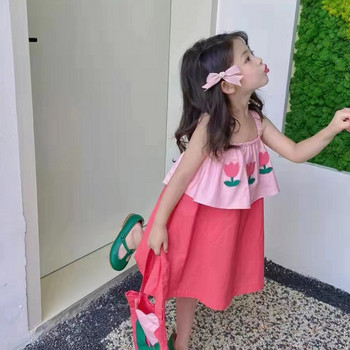 Καλοκαιρινό φόρεμα κοριτσίστικα παιδικά ρούχα ψεύτικα δύο τεμάχια καραμέλα Χρώμα τιράντες Γλυκό Floral Vestidos Βρεφικά Παιδικά Ρούχα