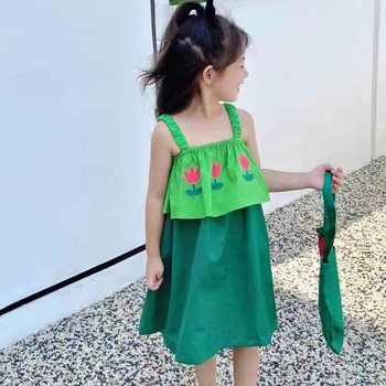Καλοκαιρινό φόρεμα κοριτσίστικα παιδικά ρούχα ψεύτικα δύο τεμάχια καραμέλα Χρώμα τιράντες Γλυκό Floral Vestidos Βρεφικά Παιδικά Ρούχα