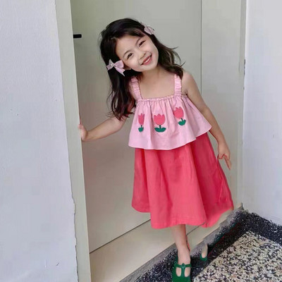 Ljetna sling haljina za djevojčice Dječja odjeća Lažna dvodijelna bombona boja na bretele Slatki cvjetni vestidos Dječja odjeća za bebe