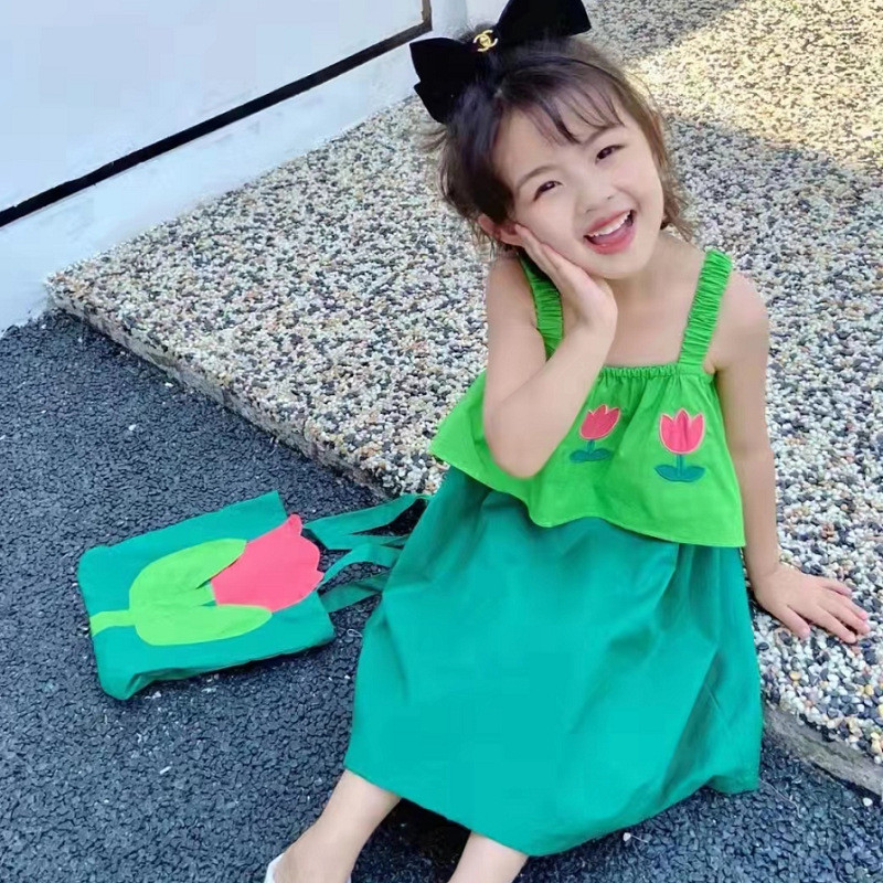 Ljetna sling haljina za djevojčice Dječja odjeća Lažna dvodijelna bombona boja na bretele Slatki cvjetni vestidos Dječja odjeća za bebe