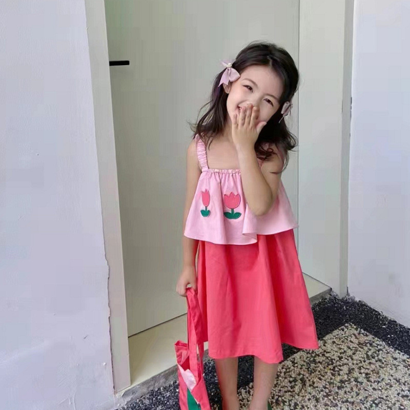 Ljetna sling haljina za djevojčice Dječja odjeća Lažna dvodijelna bombona boja na bretele Slatki cvjetni vestidos Dječja odjeća za bebe