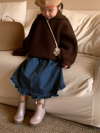 7528 Παιδική φούστα 2023 Φθινόπωρο Χειμώνας Νέα Κορεάτικη τζιν φούστα ή πουκάμισο με κάτω μέρος Γλυκά κοριτσίστικα ρούχα