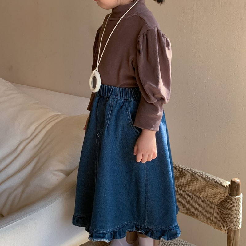 7528 Lasteseelik 2023 Sügis-talv Uus Korea tüdruku teksaseelik või alumine särk Magusad tüdruku riided