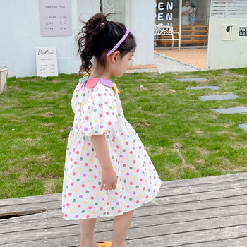Κοριτσίστικα φορέματα καλοκαιρινού κορεατικού στυλ 2022 Χρώμα με γιακά με πέταλο Κοντομάνικα ρούχα 1-6 ετών Βρεφικά ρούχα πουά