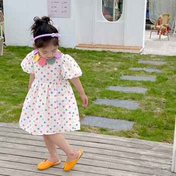 Κοριτσίστικα φορέματα καλοκαιρινού κορεατικού στυλ 2022 Χρώμα με γιακά με πέταλο Κοντομάνικα ρούχα 1-6 ετών Βρεφικά ρούχα πουά