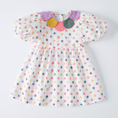 Ljetna haljina za djevojčice u korejskom stilu za 2022. Odjeća kratkih rukava u boji s ovratnikom u boji, od 1 do 6 godina Odjeća za djevojčice na točkice