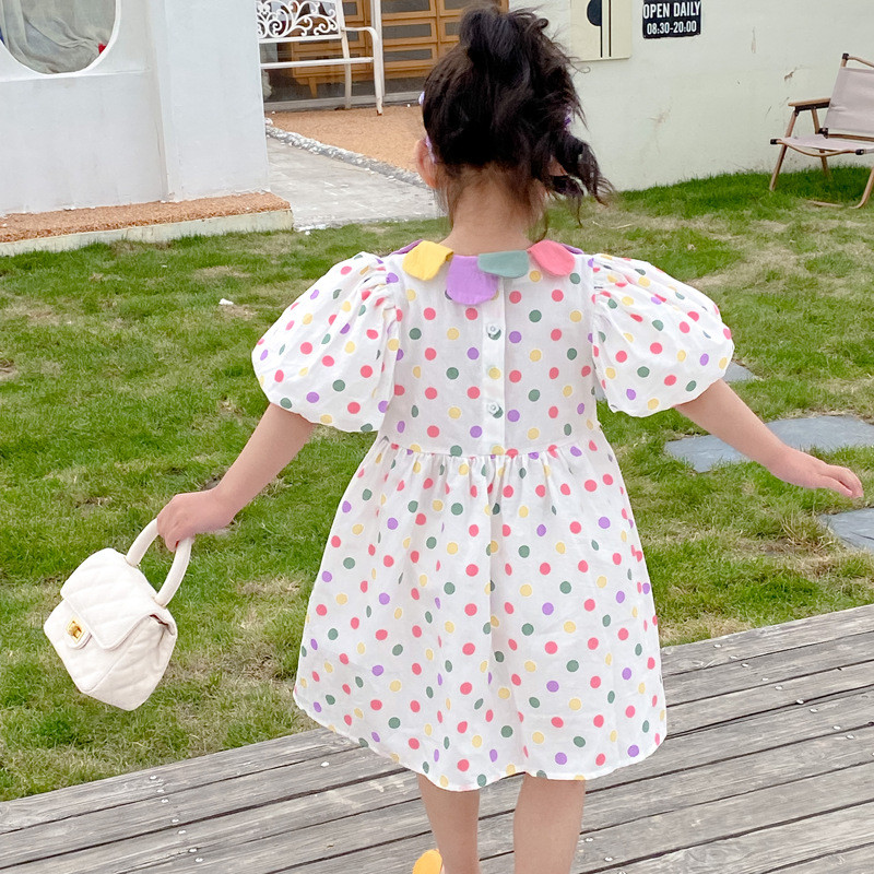 Ljetna haljina za djevojčice u korejskom stilu za 2022. Odjeća kratkih rukava u boji s ovratnikom u boji, od 1 do 6 godina Odjeća za djevojčice na točkice