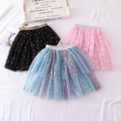 2023 Summer Girls Stars Sequin Mesh Tutu Φούστα Fairy Print Puffy Cake Φούστες Σχολικό κορίτσι Πλισέ πριγκίπισσα
