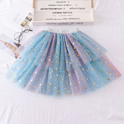 2023 Summer Girls Stars Sequin Mesh Tutu Φούστα Fairy Print Puffy Cake Φούστες Σχολικό κορίτσι Πλισέ πριγκίπισσα