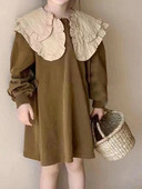 Suure krae ja plisseeritud servadega tüdrukute kleit Retro ülikoolilinnaku kleit Printsessi kleit 2023 sügiskleit Uued lasteriided