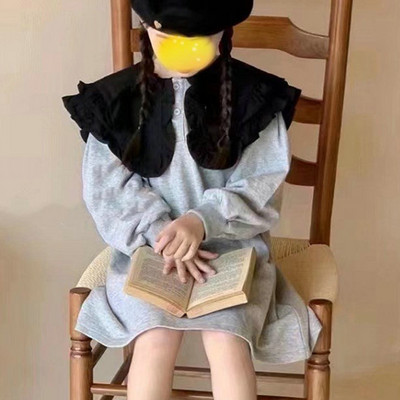 Suure krae ja plisseeritud servadega tüdrukute kleit Retro ülikoolilinnaku kleit Printsessi kleit 2023 sügiskleit Uued lasteriided