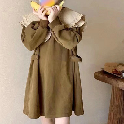 Suure krae ja plisseeritud servadega tüdrukute kleit Retro ülikoolilinnaku kleit Printsessi kleit 2023 sügiskleit Uued lasteriided