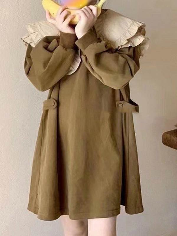 Suure krae ja plisseeritud servadega tüdrukute kleit Retro ülikoolilinnaku kleit Printsessi kleit 2023 sügiskleit Uued lasteriided