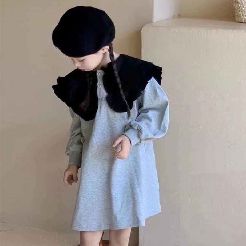 Suure krae ja plisseeritud servadega tüdrukute kleit Retro ülikoolilinnaku kleit Printsessi kleit 2023 sügiskleit Uued lasteriided