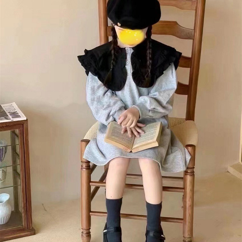 Suure krae ja plisseeritud servadega tüdrukute kleit Retro ülikoolilinnaku kleit Printsessi kleit 2023 sügiskleit Uued lasteriided