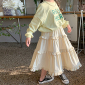 6718 Haine pentru copii Fusta fetita 2023 Vara Toamna Fusta lunga tort fetita Fusta din dantela frunze de lotus