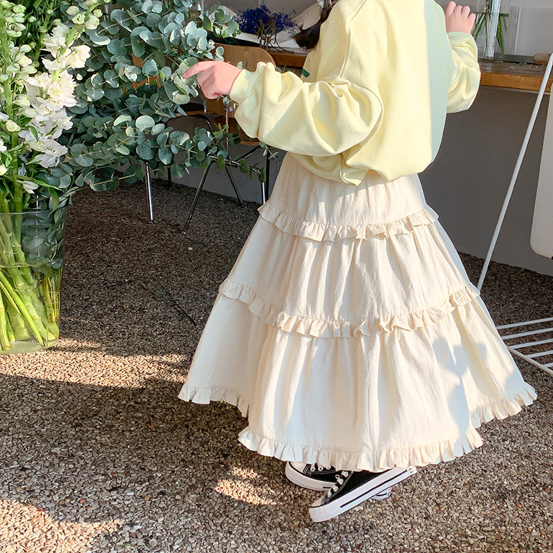 6718 Haine pentru copii Fusta fetita 2023 Vara Toamna Fusta lunga tort fetita Fusta din dantela frunze de lotus