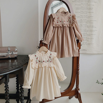 Φορέματα για κορίτσια 2023 Φθινόπωρο γαλλικό κέντημα με λουλούδι όρθιο γιακά Κοριτσίστικο φόρεμα με βολάν μακρυμάνικο κορίτσι πριγκίπισσα
