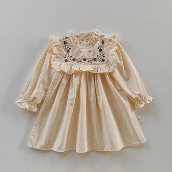 Φορέματα για κορίτσια 2023 Φθινόπωρο γαλλικό κέντημα με λουλούδι όρθιο γιακά Κοριτσίστικο φόρεμα με βολάν μακρυμάνικο κορίτσι πριγκίπισσα