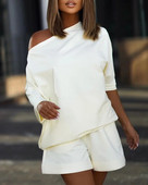 Ljetni dvodijelni set za žensku odjeću Komplet kratkih hlača s dugim rukavima i ležernim motivima Sportsko odijelo s širokim printom, majica s O izrezom, 2-dijelni kompleti