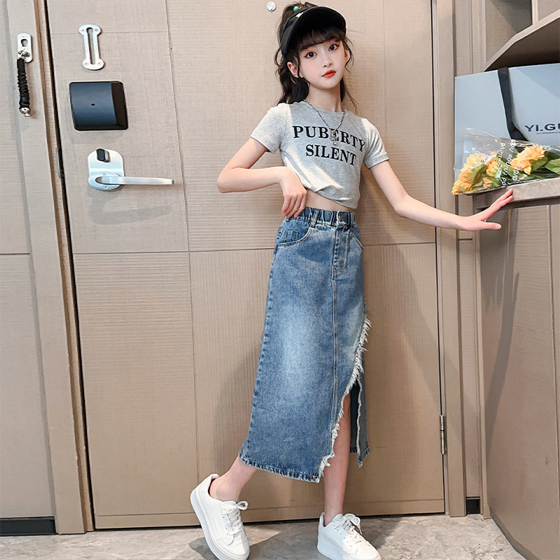 5 6 7 8 9 10 11 12 13 aastane teismeliste tüdrukute teksaseelik Uus mood korea versioon lõhestatud pikk seelik Lasteriided sünnipäevakingitus