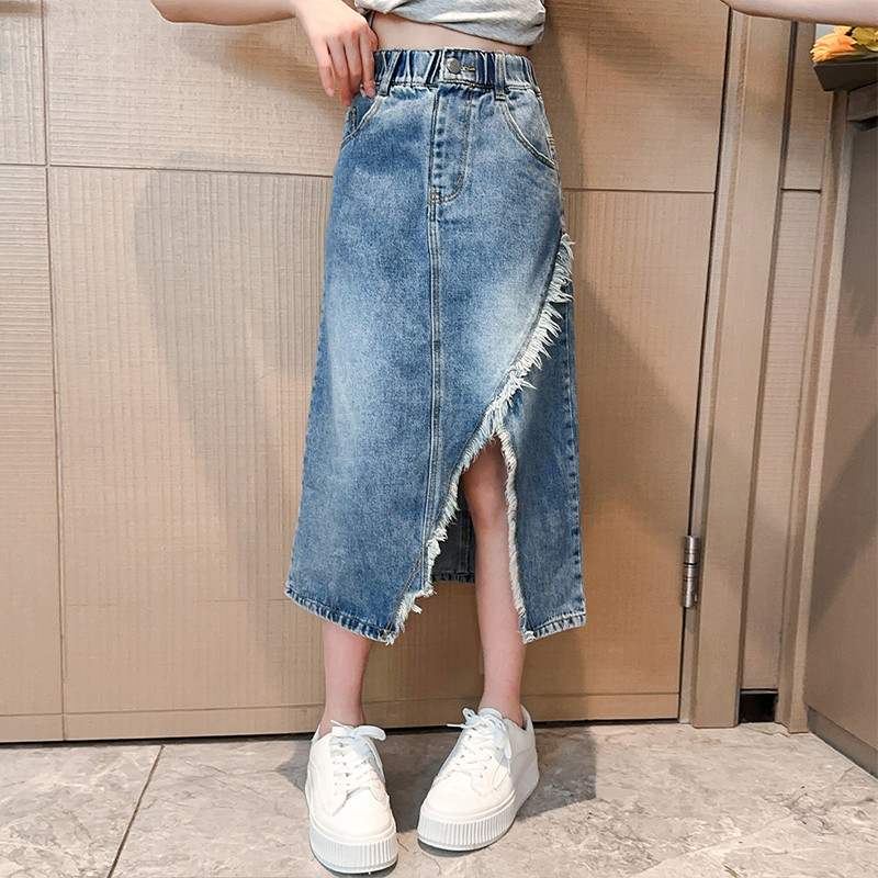 5 6 7 8 9 10 11 12 13 aastane teismeliste tüdrukute teksaseelik Uus mood korea versioon lõhestatud pikk seelik Lasteriided sünnipäevakingitus