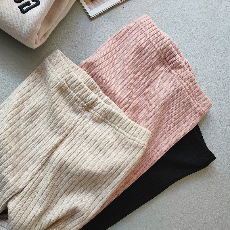 Lastele kunstkašmiirpüksid kevad-sügis tüdrukud puuvillase keermega säärised tüdrukule Stretch kitsad püksid ühevärvilised triibulised püksid