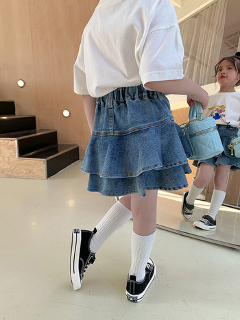deer jonmi 2023 Summer Baby Girls Φούστες με τζιν με στρώσεις ψηλόμεσο Κορεάτικο στυλ Παιδικές πλισέ σορτς φούστες