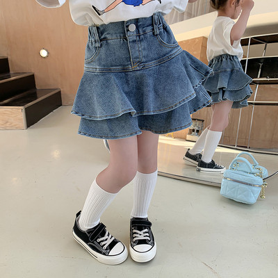 deer jonmi Ljeto 2023. Slojevite traper suknje za djevojčice visokog struka Dječje plisirane kratke hlače Suknje