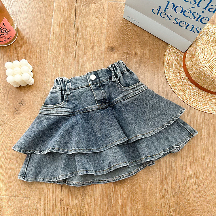 deer jonmi Ljeto 2023. Slojevite traper suknje za djevojčice visokog struka Dječje plisirane kratke hlače Suknje