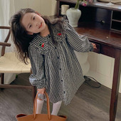 Haljina za djevojčice s velikim ovratnikom, karirana haljina u boji trešnje, haljina princeze, 2022. proljeće i jesen novi stil Odjeća