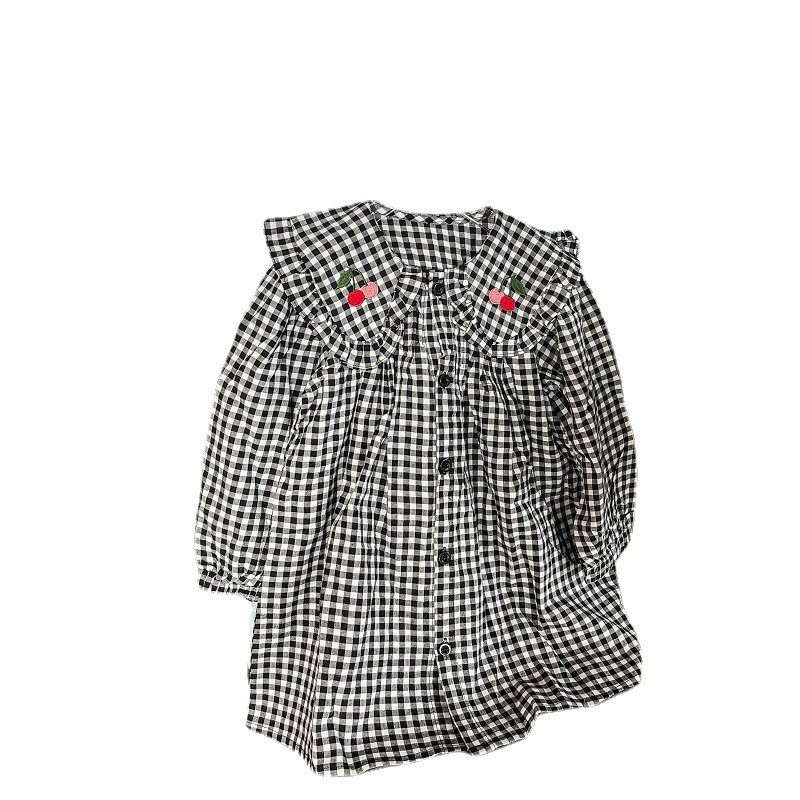 Haljina za djevojčice s velikim ovratnikom, karirana haljina u boji trešnje, haljina princeze, 2022. proljeće i jesen novi stil Odjeća