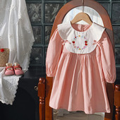 Sügisene beebitüdruku pikkade varrukatega kleit Retrotikandiga tüdrukute kleit Kevadine nukukaelus vööriprintsesskleit kohev lastekleit