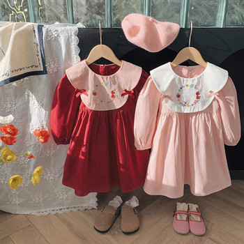 Φθινοπωρινό μωρό φόρεμα με μακρυμάνικο ρετρό κεντημένο κοριτσίστικο φόρεμα ανοιξιάτικο κούκλα λαιμό πριγκίπισσα φόρεμα χνουδωτό παιδικό φόρεμα