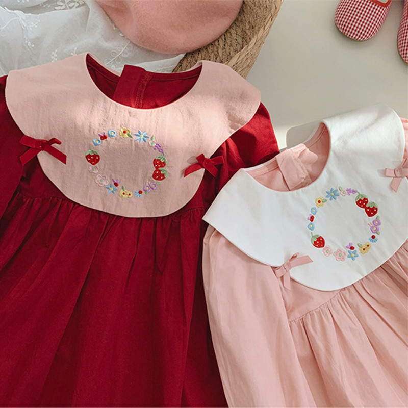 Sügisene beebitüdruku pikkade varrukatega kleit Retrotikandiga tüdrukute kleit Kevadine nukukaelus vööriprintsesskleit kohev lastekleit